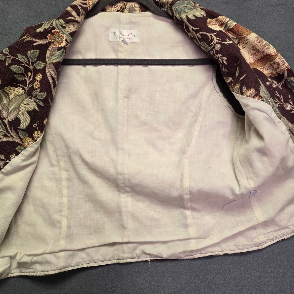 Vintage Floral Canvas Vest Button Front S Burgundy Boho Cottagecore Boho Chic - Picture 8 of 10
